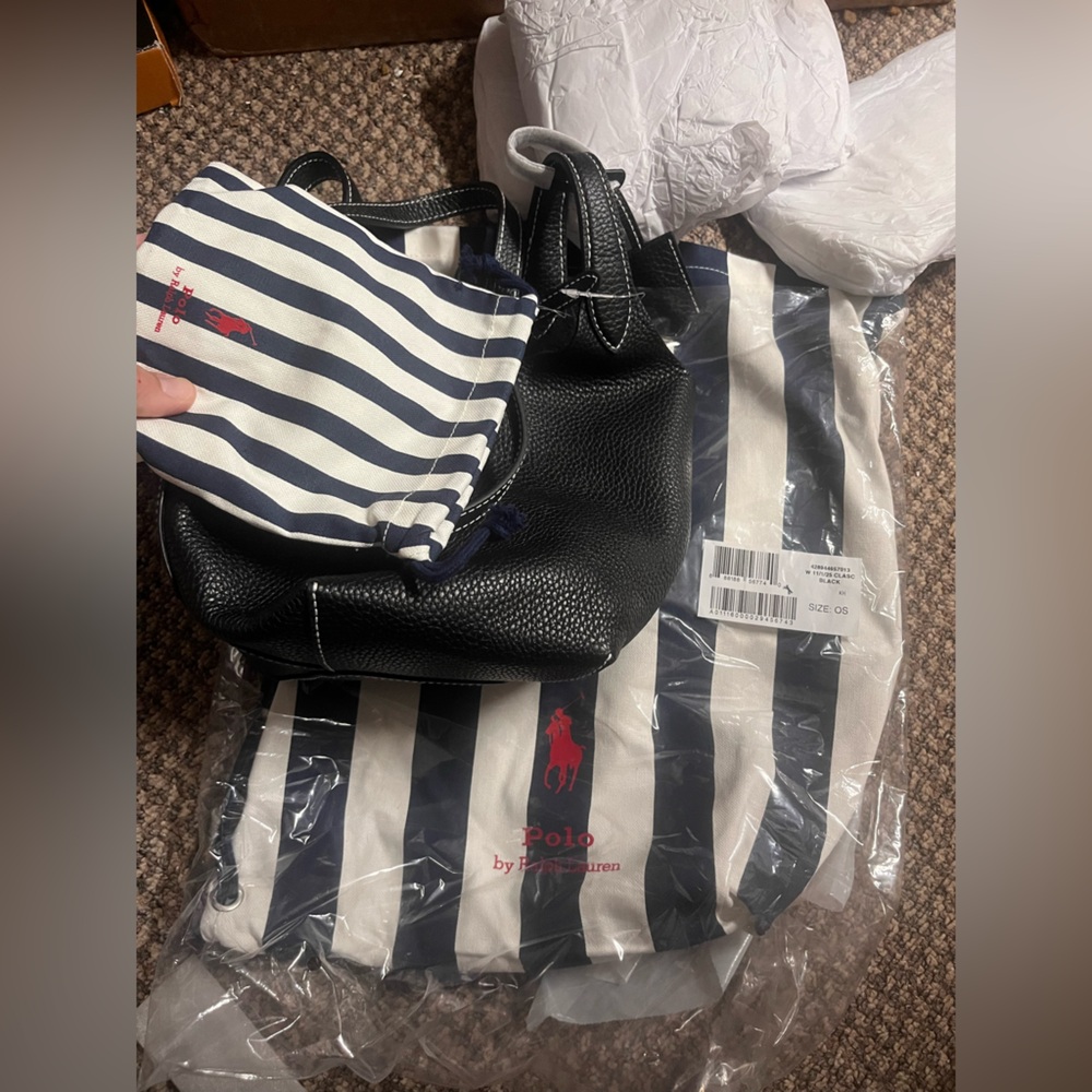 POLO Ralph Lauren Play Leather SMALL Tote & Crossbody BLACK - Picture 6 of 11